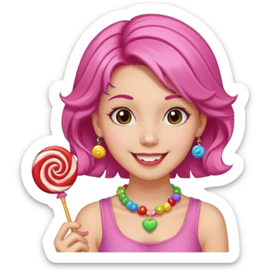 very pretty candy shop girl face with lollipop hair sticker