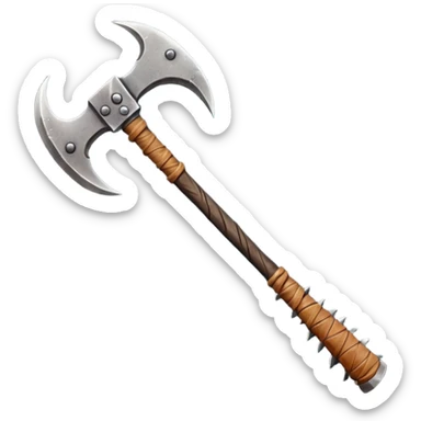 savage barbarian axe object icon, spiked double blade, battle-worn metal, scratches, heavy fantasy weapon, 3D cartoon, mobile game icon style, centered, clean background, no text, no watermark

 sticker