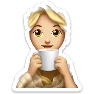 girl inside a blanket sipping coffee eyes closed blonde hair sticker
