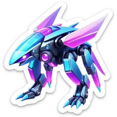  Epic legendary rare glowing mechanical Shiny sparkly transparent bioluminescent luminescent vibrant bright pastel dark exotic iridescent colorful gradients futuristic modern metallic glossy glittery fantasy-cyber-Fakémon-Vernid-Palkia-mecha-creature sticker