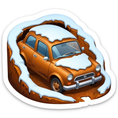 Car in a ditch in the snow in a hole sticker
