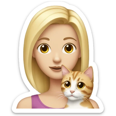 White girl with blonde hair holding a tabby cat  sticker