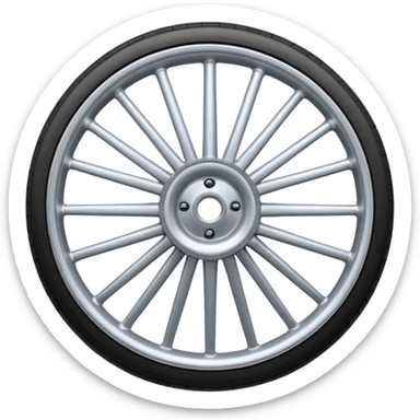 Realistic front-view wheel with perfectly symmetrical design, evenly spaced straight spokes, equal distance between each spoke, centered composition, smooth metallic texture, clean edges, no background. sticker