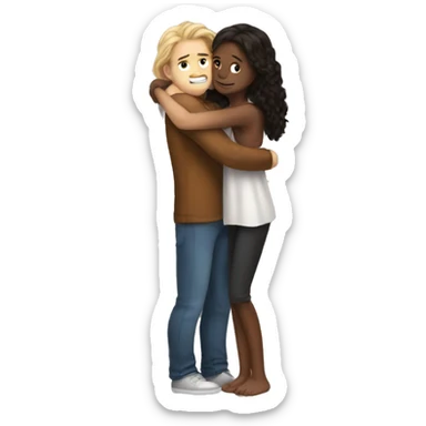 hug time grirl whith long hair and white skin boy brown skin sticker