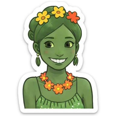 smiling girl with flower necklace sticker
