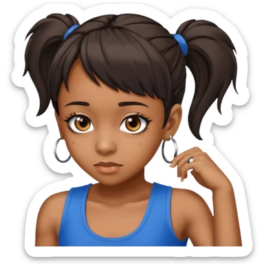 Lisa Left Eye Lopes brown eyes dark brown Ponytail hair, blue tank top sticker