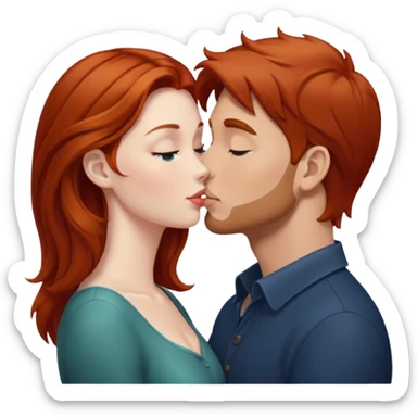 kissy face between brown hair man and redhead woman sticker