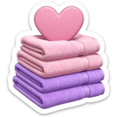 stack of towels in milky, pastel pink, and soft purple, heart-shaped arrangement, iOS emoji style sticker