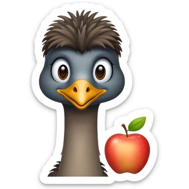 friendly emu, apple emoji style, transparent background sticker