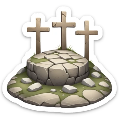 empty tomb with round stone rolled back and three crosses on Calvary Hill sticker