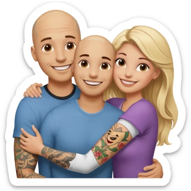 throuple tatted bald boyfriend with two girlfriends blonde and brunette loving  sticker