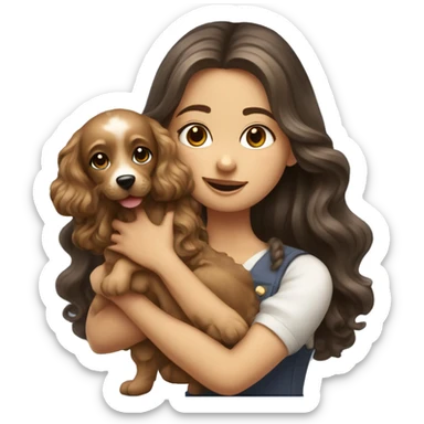 Russian long wavy hair girl holding a cute multipu dog sticker