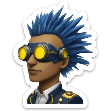 Navy blue Mohawk cyborg head with yellow steampunk goggles sticker