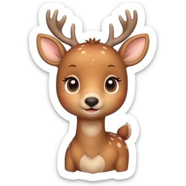 A cute deer emoji, small and simple, with big round eyes, a gentle smile, short antlers, soft beige fur with slightly lighter spots on its back, rounded cartoon-like proportions, minimal shading, vector-style, sticker