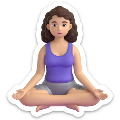brunette girl with curly hair meditating, sitting cross-legged sticker