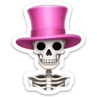 Skeleton with a comically large pink top hat  sticker