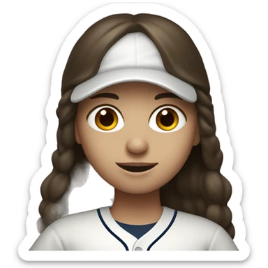 Girl with long dark brown hair and white skin and baseball using a laptop sticker