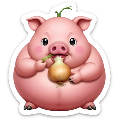 comically large fat pig eating an onion  sticker