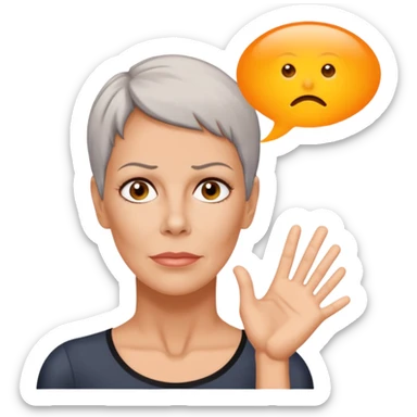 Jamie Lee Curtis speaks the word “trauma” in a text bubble sticker