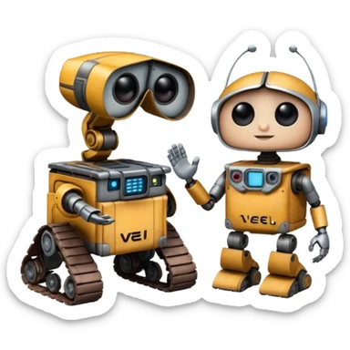 WALL E holding EVE a hand sticker