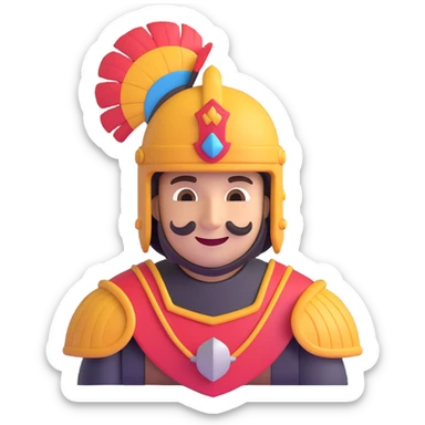 cute simplified Conquistador emoji with a big smile, helmet, and plume, Age of Empires II themed, no text, for a Discord channel icon sticker