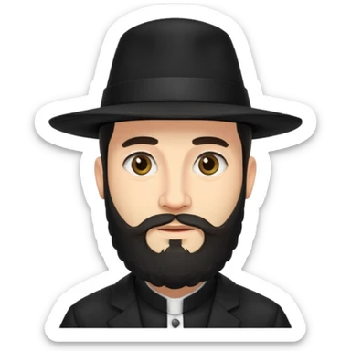 orthodox jewish man, traditional attire, beard, hat sticker