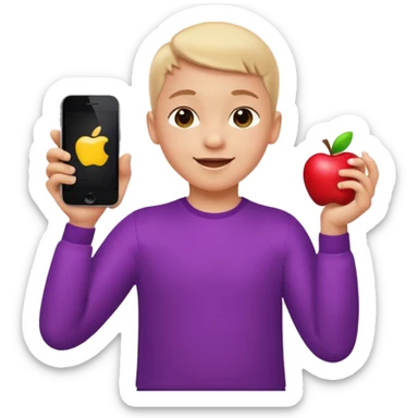 happy child dancing with a phone, arms crossed, apple style emoji sticker