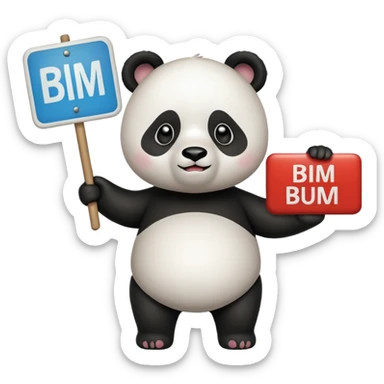 Panda con cartel que dice BIM BAM BUM sticker