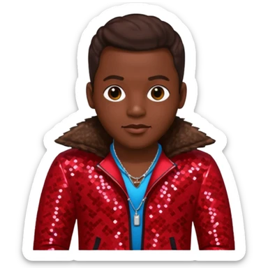 Bobby Brown (b.1969) from New Edition with dark brown hair, red sequin outfit sticker