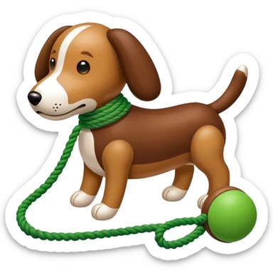 Wooden pull along dog toy with green rope sticker