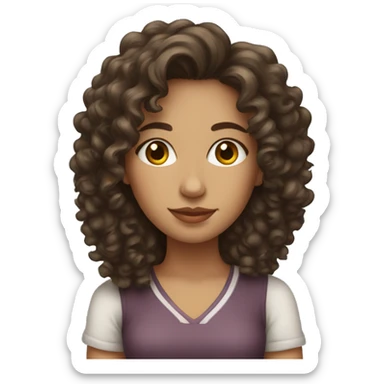 Brunette, curly girl with iced tea sticker