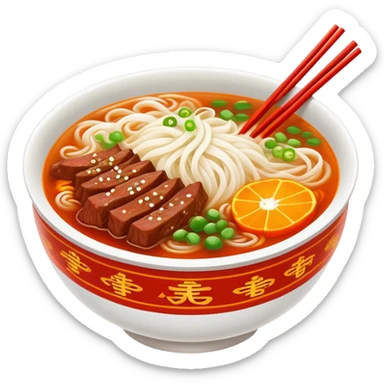 Jiangxi Rice Noodles with spicy beef soup, simplified emoji style with bold outlines and bright colors, cartoon style southern Chinese Fen specialty sticker