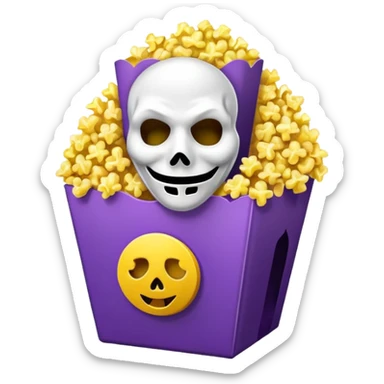 Glitter purple and yellow popcorn with ghostface mask in packaging sticker