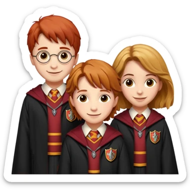 harry potter, ronald weasley and hermione granger in gryfinndor uniform sticker