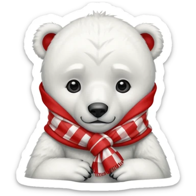 baby Polar Bear, sad, wearing red Checkered Triangle scarf sticker