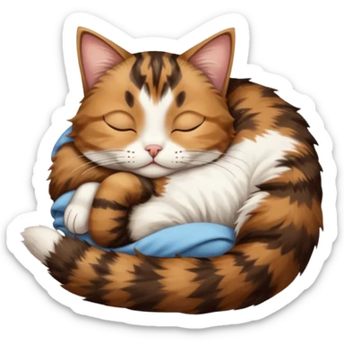 dark brown tabby and white cat sleeping rolled over and upside down sticker