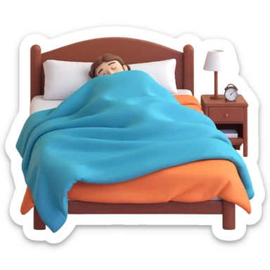 cozy sleep scene with someone sleeping under a blanket on a bed, face not visible, focus on blanket and cozy atmosphere sticker