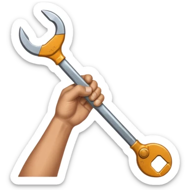 A man's hand holds a wrench sticker