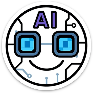 Make the smiley AI emoji look more robotic, with metallic features, digital eyes, and subtle circuitry, keep the color outline icon style, with no background sticker