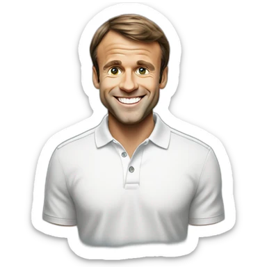 emmanuel macron big smile wearing polo darker hair sticker