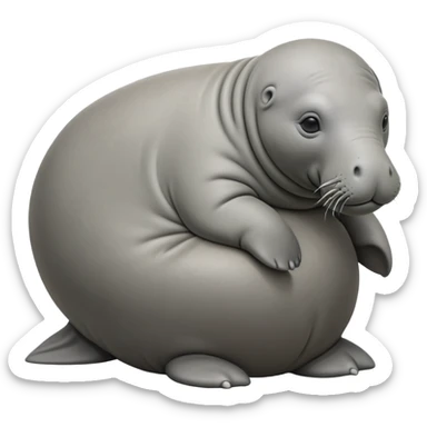 Homunculus Loxodontus, a blob-like gray creature with an elephant seal face, no distinct limbs, small hands folded on what looks like a lap, patient waiting posture sticker