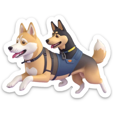 playful scene with a husky and a German Shepherd running together with simple background sticker