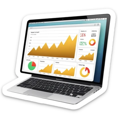 golden increasing charts in online shop admin dashboard on mac book screen sticker