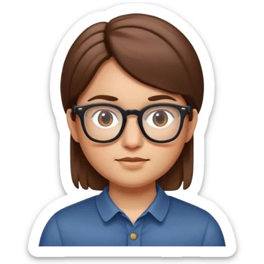 Face with straight hair and glasses, Apple Memoji style sticker
