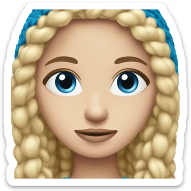 Blonde woman crocheting with straight hair blue eyes  sticker