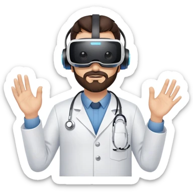 man doctor with dark brown hair and beard wearing virtual reality headset sticker