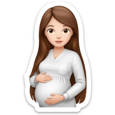 
"Pregnant woman with long brown hair and fair skin wearing a cosmetologist  white uniform."


 sticker