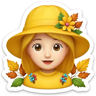 hat with autumn leaves and flowers, 3d emogis sticker