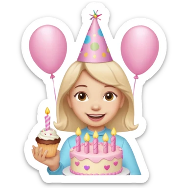 birthday girl emoji with cute baby pink font and a cake sticker