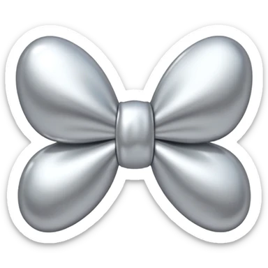 A cute bow emoji made of polished silver chrome, smooth rounded loops, glossy metallic surface, soft mirror reflections, subtle highlights, minimal and adorable proportions, iOS emoji style, centered composition, clean white background, soft studio lighting, no text, no outline, ultra high quality sticker